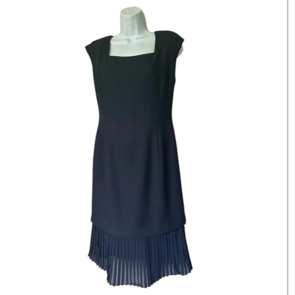 Dusk UK navy sheath pleated hem w matching scarf square neck cocktail 8 - Picture 2 of 9